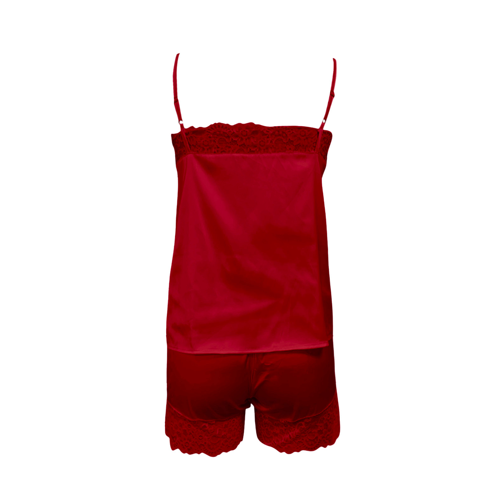 thumbnail image 5 of Conjunto de pijama sexy de encaje liso para mujer, con camisola y pantalones cortos, 2 piezas, tirantes ajustables, 5 of 5